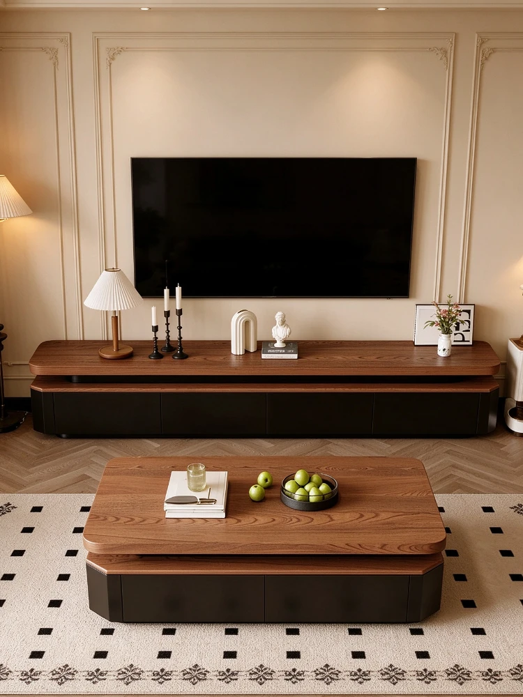 Household Furniture All Solid Wood Rock Panel TV Cabinet Modern High-end Wabi-sabi Living Room Household High-end Coffee Table