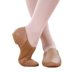 Zapatos de Jazz sin cordones para hombre y mujer, calzado superior de cuero genuino para baile de Jazz, zapatos para niños, Salsa, Ballet, vientre