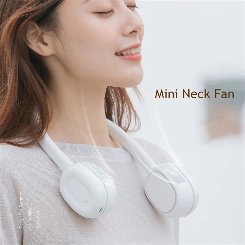 여자를위한 휴대용 소형 목 팬 Bladeless 팬 재충전 용 Leafless 거는 팬 공기 냉각기 냉각 착용 할 수있는 Neckband 팬
