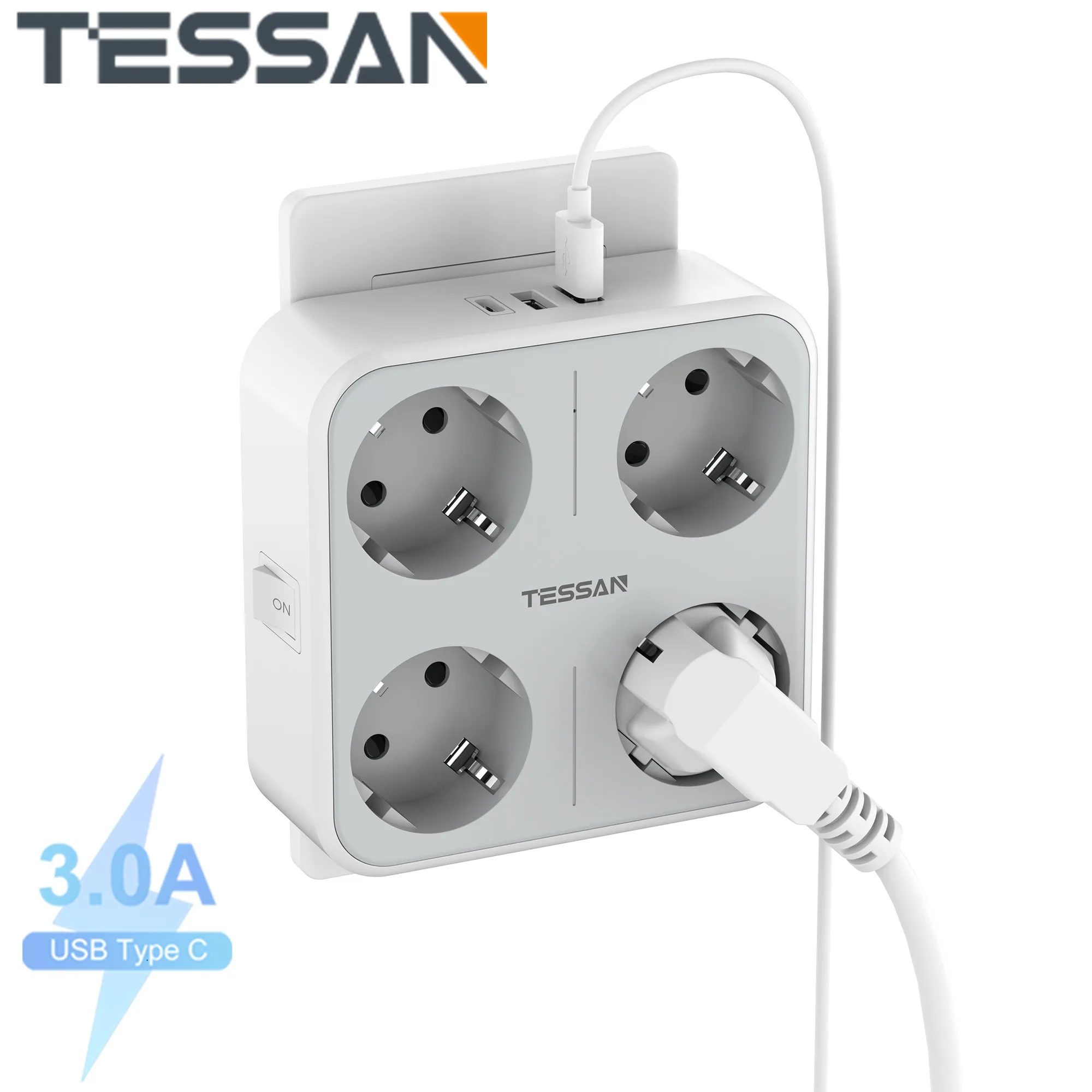 

TESSAN EU Multiple Plug Wall Socket Extender with AC Outlets, USB Ports, Type C Electric Socket Power Adapter Charger for Home