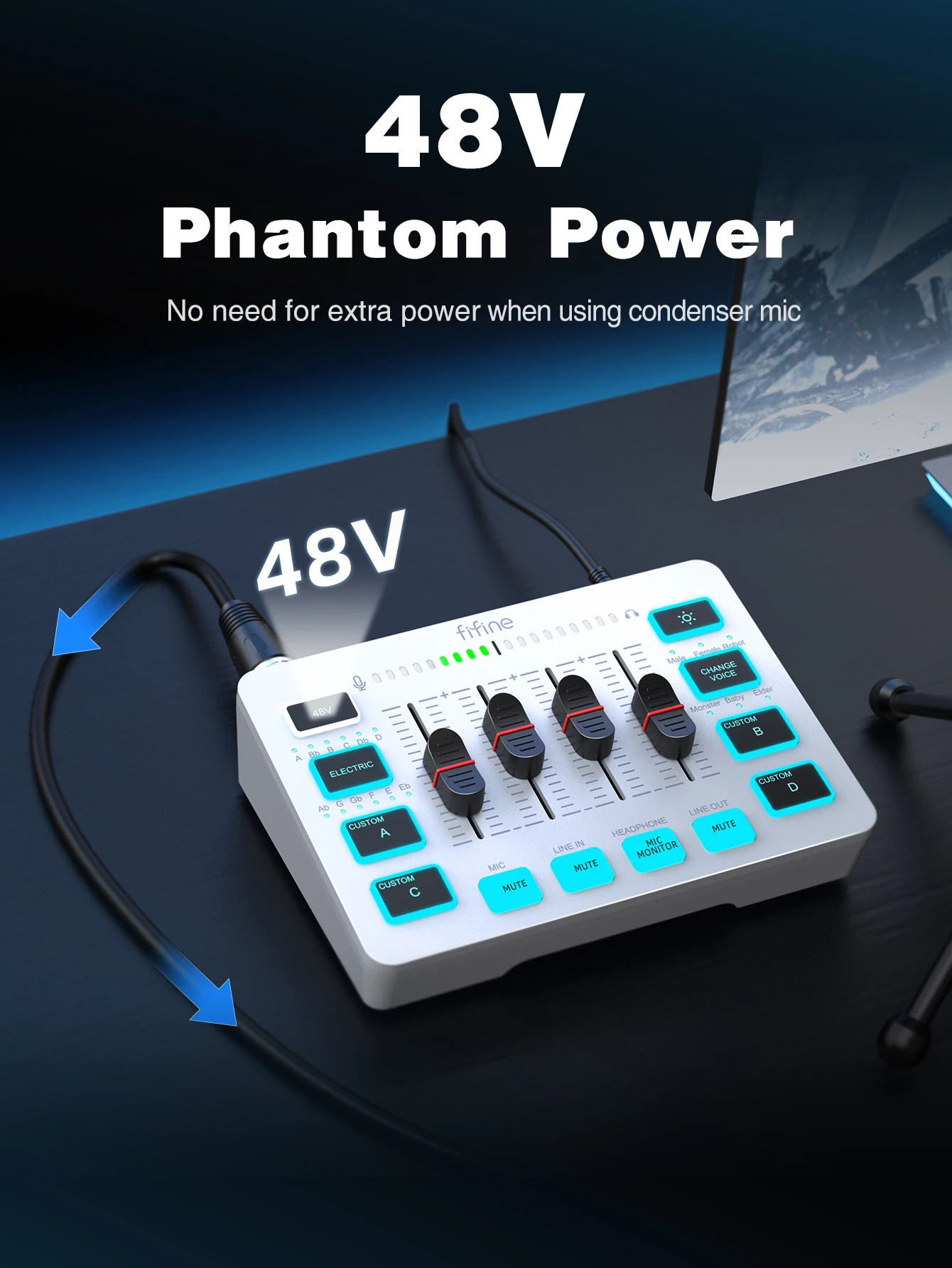 FIFINE Gaming USB Mixer with 4-Channels/XLR Microphone Interface/RGB, Sound Mixer for Game Podcast Streaming AmpliGame SC3W
