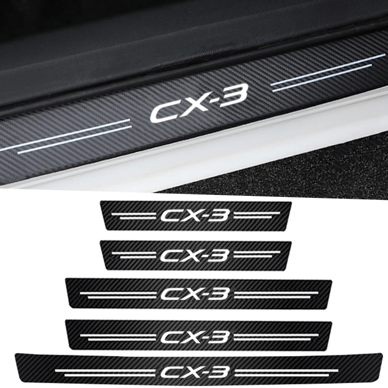 Carbon Fiber Car Door Sill Protector Sticker Scratch-proof Strip Decals for Mazda CX-3 Logo CX5 MX5 CX30 CX9 Miata Atenza Axela