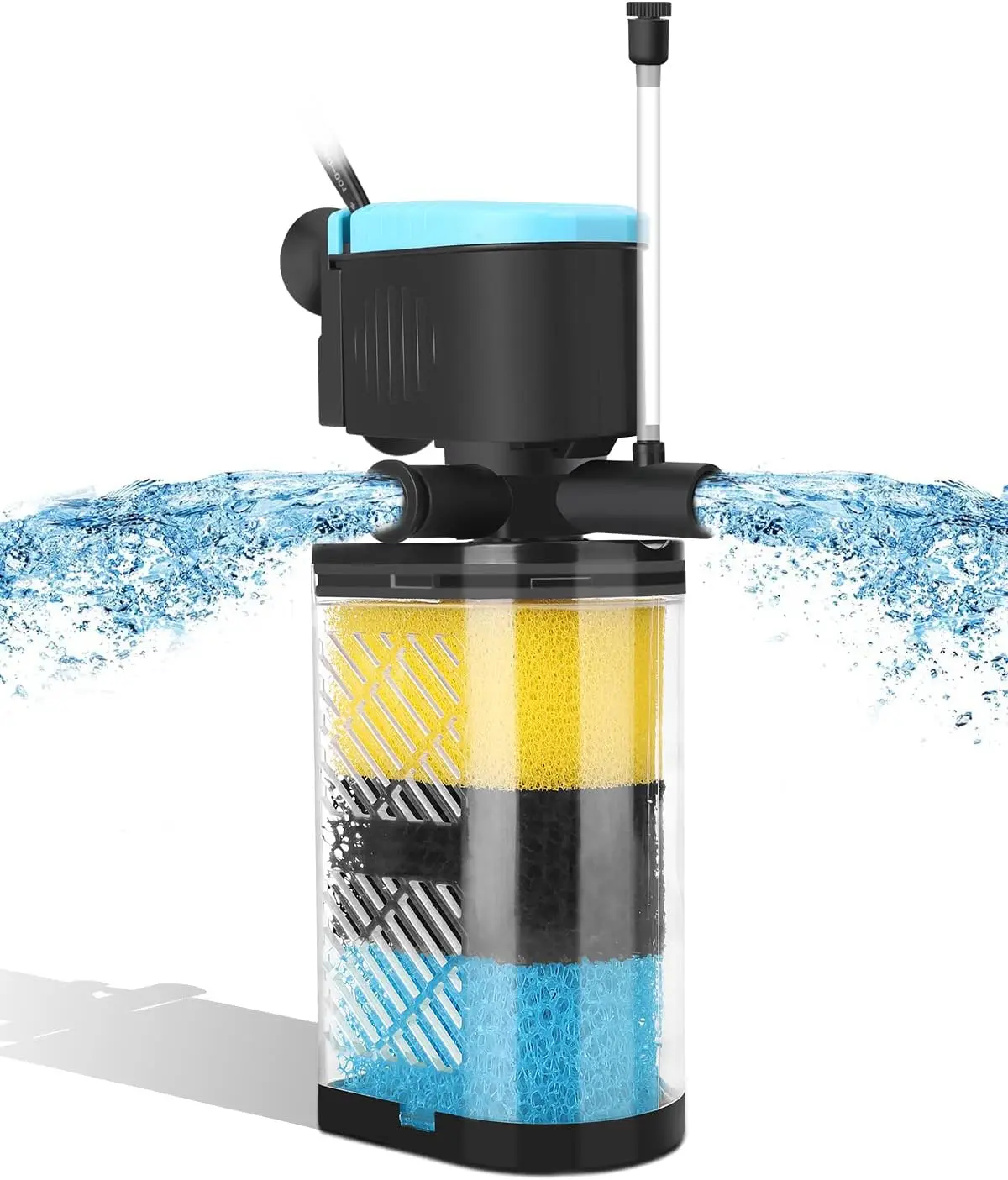 

3-Stage Internal Aquarium In-Tank Filter Dual Water Outlet Aeration Turtle Fish Tank Filter for 70-100 Gallon Fish Tank