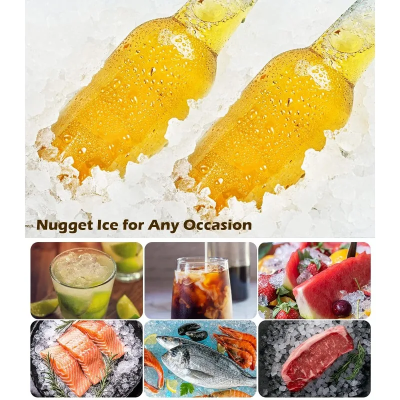 Nugget-máquina de hielo masticable triturada, máquina de hielo de autolimpieza con un clic, 34Lbs/24H