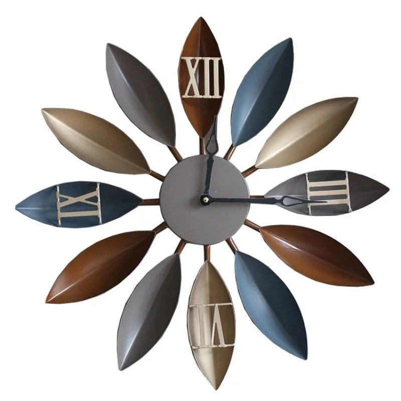 

Living room wrought iron industrial style clock silent wall clock leaf wall clock