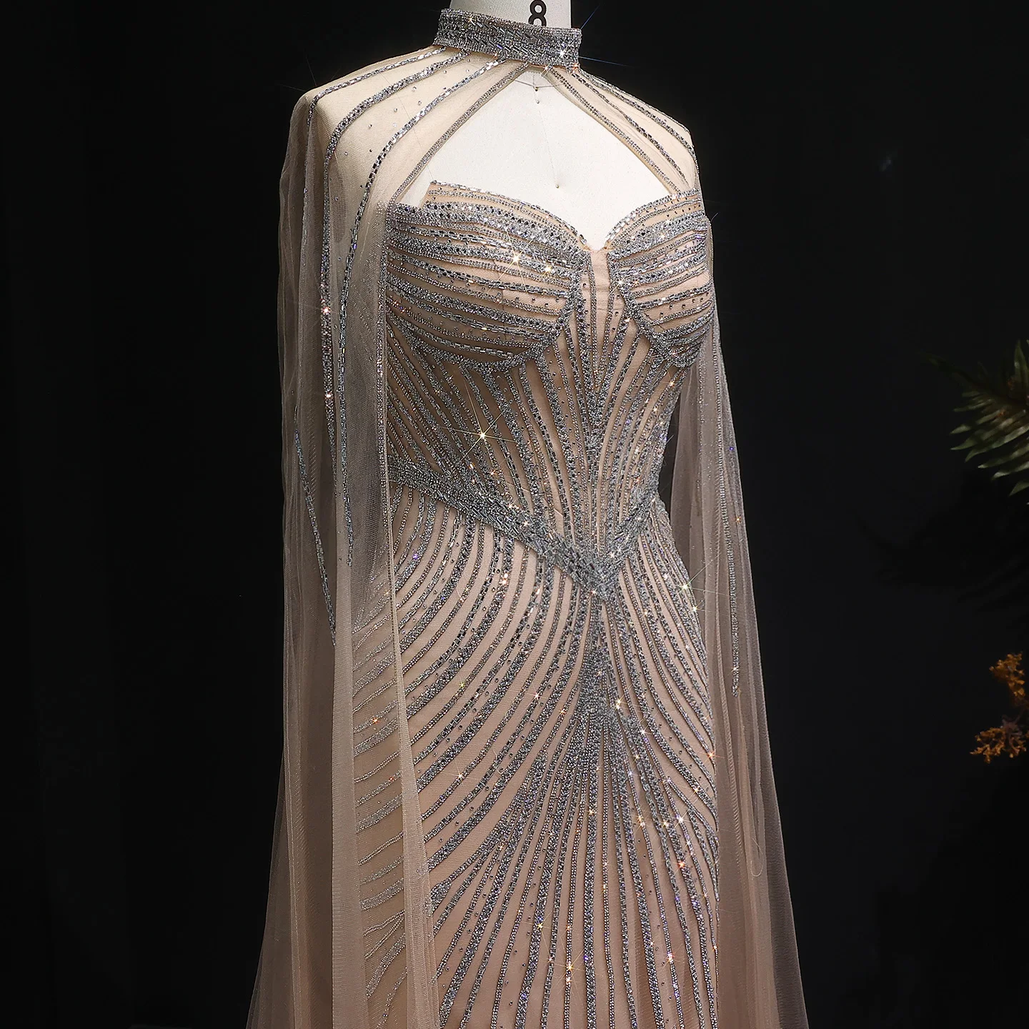 Sharon Said Sparkly Crystal Pink Mermaid Abendkleid mit Cape-Ärmeln Blau Elegante Frauen Hochzeit Party Kleider SS017 Maßgeschneidert