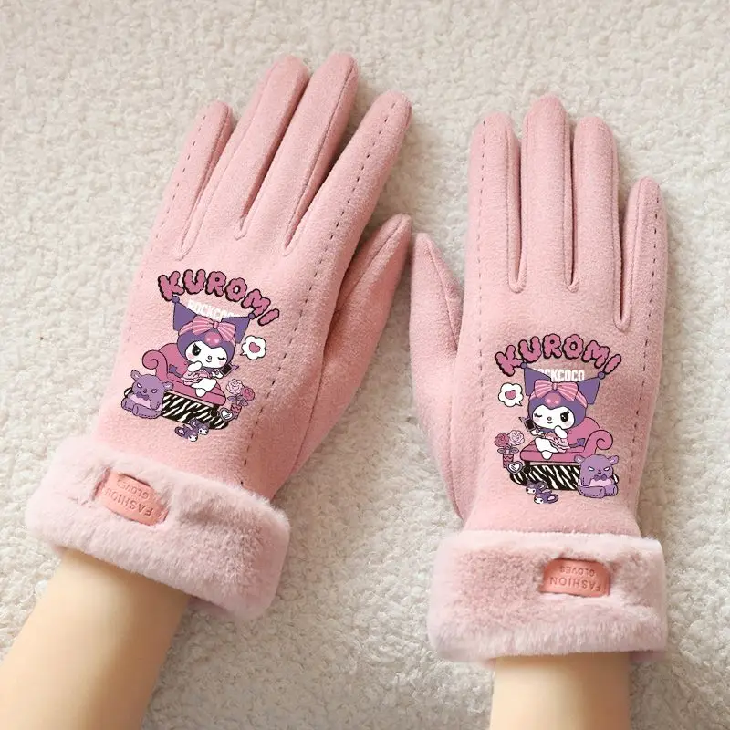 Kuromi Anime Kawaii MINISO Ins Mode Warme Handschoenen Leuke Cartoon Herfst Winter Verdikte Fluwelen Kinderhandschoenen Cadeaus voor kinderen