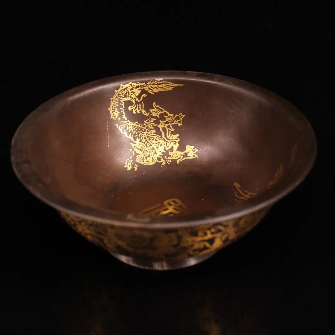 Vintage Hand Carved Solid Copper Old Bowl Statue Sculpture Collection 139g 5.5cm Height 14cm Width