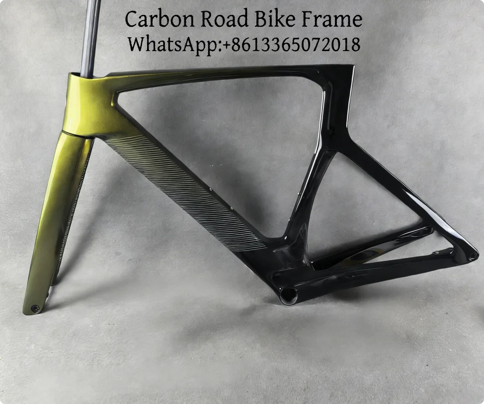 

High-quality RC Carbon Road Frameset T47 Full Internal Routing 700C Wheels Custom Logo green gold