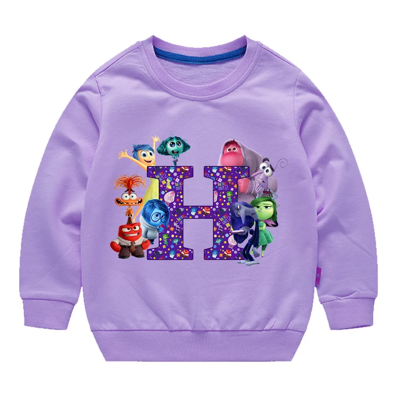 Disney Inside Out 2 Girls Cartoon Printed Sweatshirt Autumn Kids Anime Cute Tops Children Long Sleeve Clothing Casual Pullover