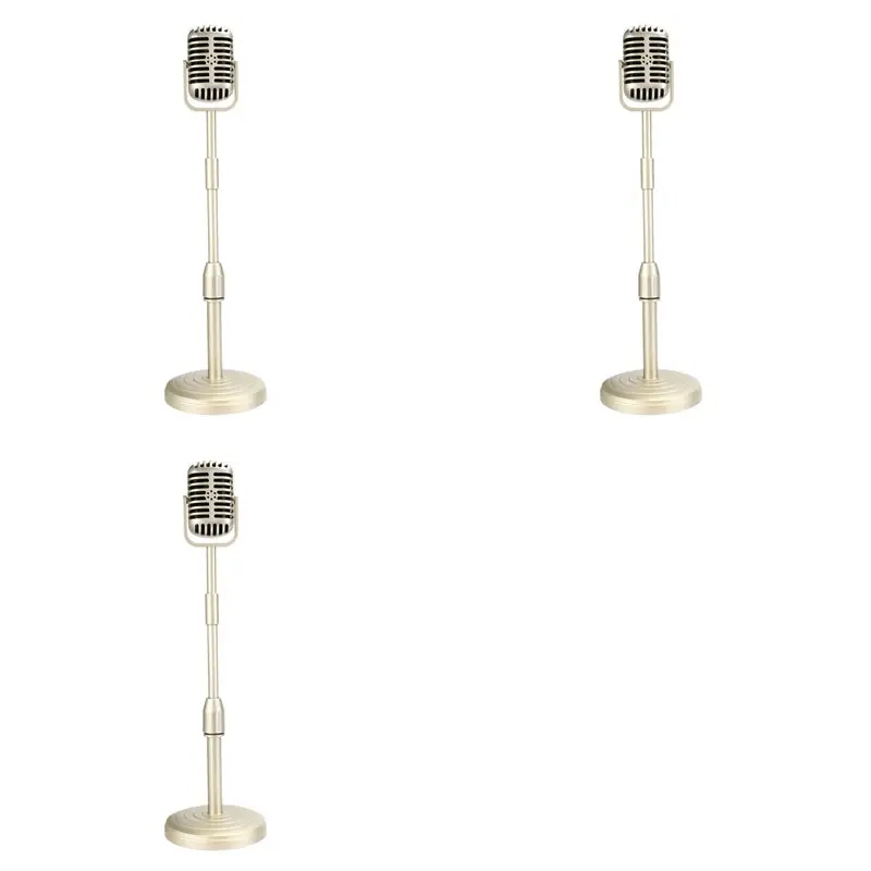 

JABS-3X Vintage Desktop Microphone Prop Model With Adjustable Height, Classic Retro Style Microphone Stand Fake Mic Prop,Gold