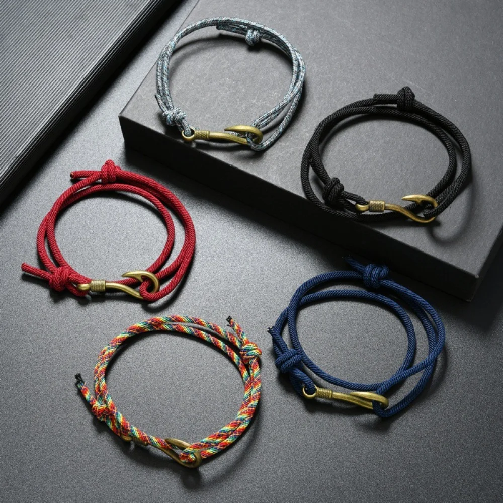 Vintage Herren Mehrschichtiges Geflochtenes Seil-Armband Einfacher Strandstil Fischhaken-Anker-Armband Modisches Accessoire Geschenk – Detail 1