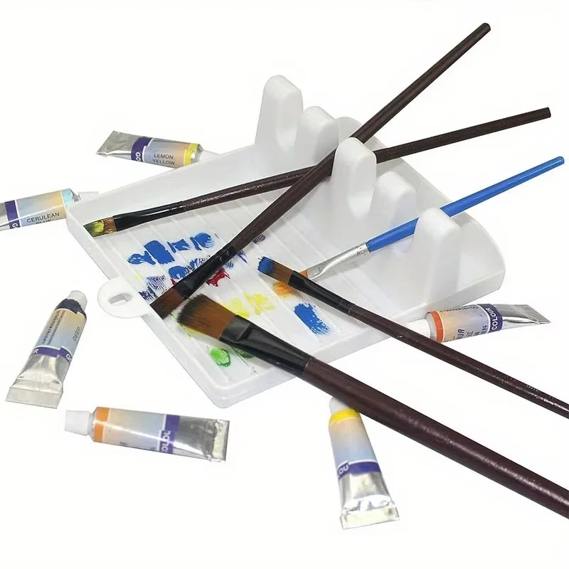 Paint Brush Pad Drip Tray Pad White Plastic 4 Slots Stand Organizer Drip Tray Pad For Watercolor Oil Acrylic Drip Tray Stand Pad