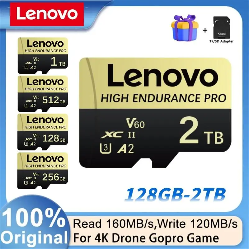 Lenovo-tarjeta de memoria A2, tarjeta SD de 1TB, 2TB, 128GB, 256GB, 512GB, U3 V60, tarjeta TF, tarjeta Flash de alta velocidad, 64GB para cámara de teléfono y Dron