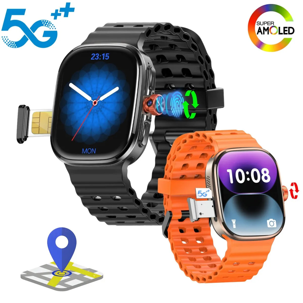 M99 Mini 2.29/2.4inch Amoled Smartwatch 5G LTE Android 13.0 Smart Watch With Touch ID Fingerprint unlock GPS WIFI Sim Card Slot