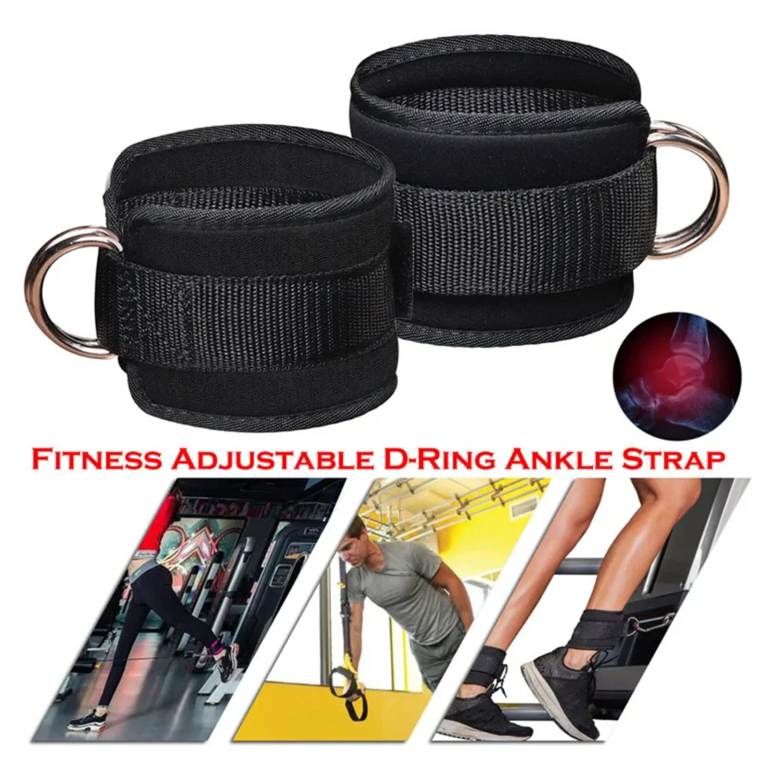 

1Pcs Double D-Rings Ankle Strap Resistant Band Fitness Neoprene Padded Foot Support Gym Thigh Leg Ankle Cuffs Body Building