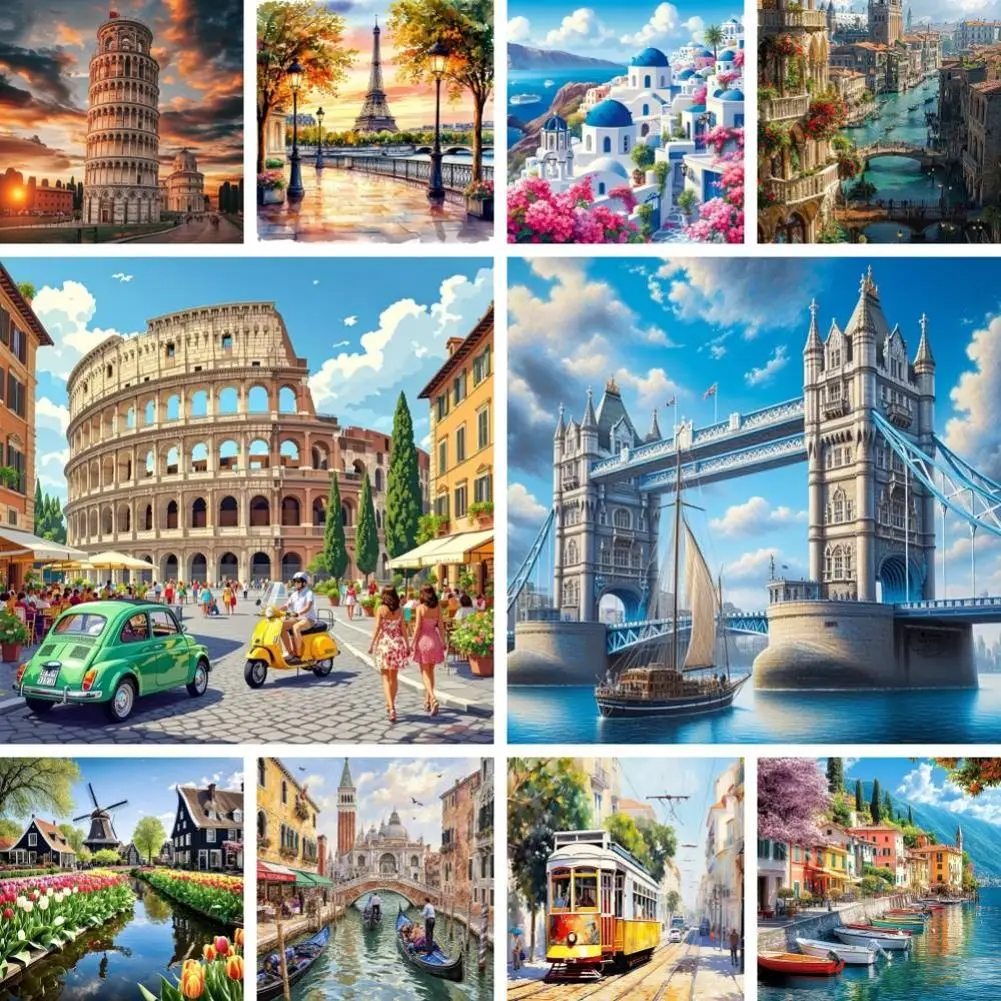 Full Drill Diamond Painting European Landmarks Cityscape Mosaic Embroidery Roman Colosseum Cross Stitch Kit London Tower Bridge
