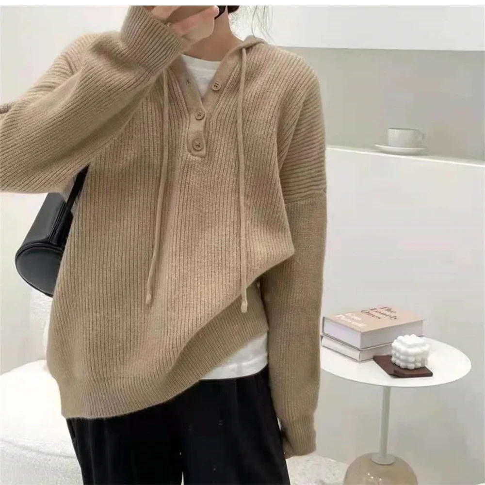 Women\'s Autumn And Winter Hooded Sweater Loose Casual Pullover New Thick Knitted Sweatshirt Long Sleeve Top Large Size Sweater