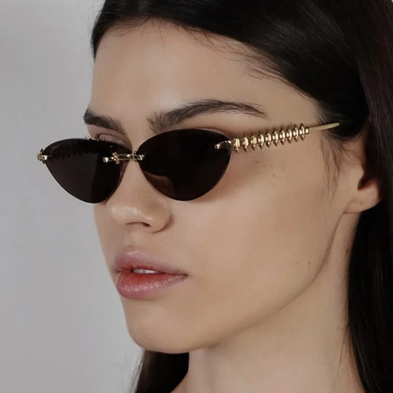 

Cat Eye Sunglasses Metal Threaded Legs High-End Frameless Personality Women's Sunglasses Retro Brand Design Luxury Sunglasses