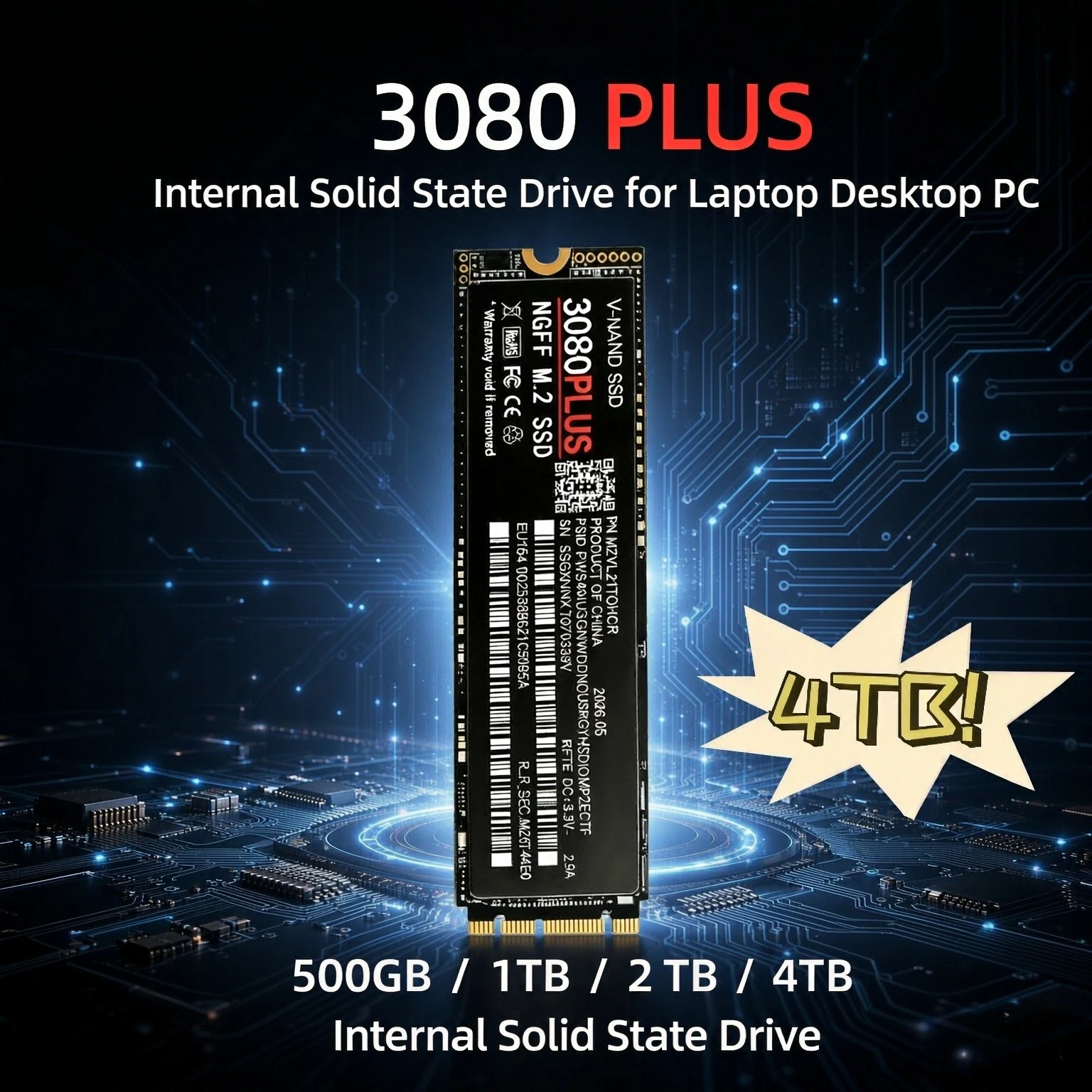 New 3080 PLUS M.2 2280 NGFF PCIe4.0 SSD High Speed Internal Solid State Drive 2TB 4TB for Laptop Desktop PC Gaming
