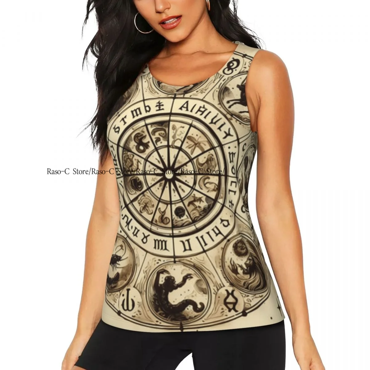 Women's Sleeveless Yoga Tank Top Zodiac Vintage Background Quick Dry Running Training Sports Vest Yoga Shirts