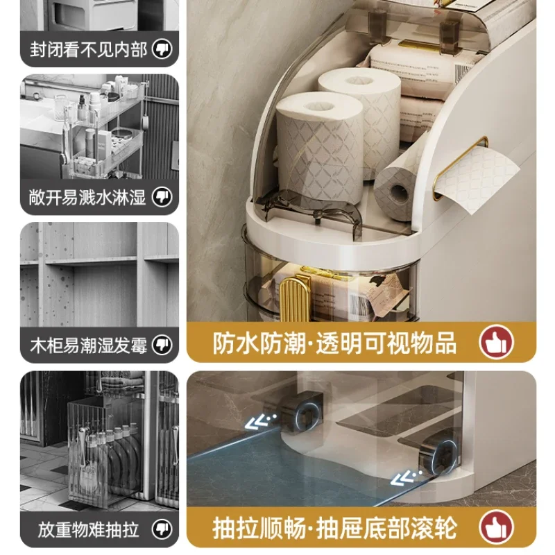 Plastic Material Bathroom Narrow Cabinets: Dustproof Moisture-proof Storage Washroom Floor Type Toilet Storage Racks