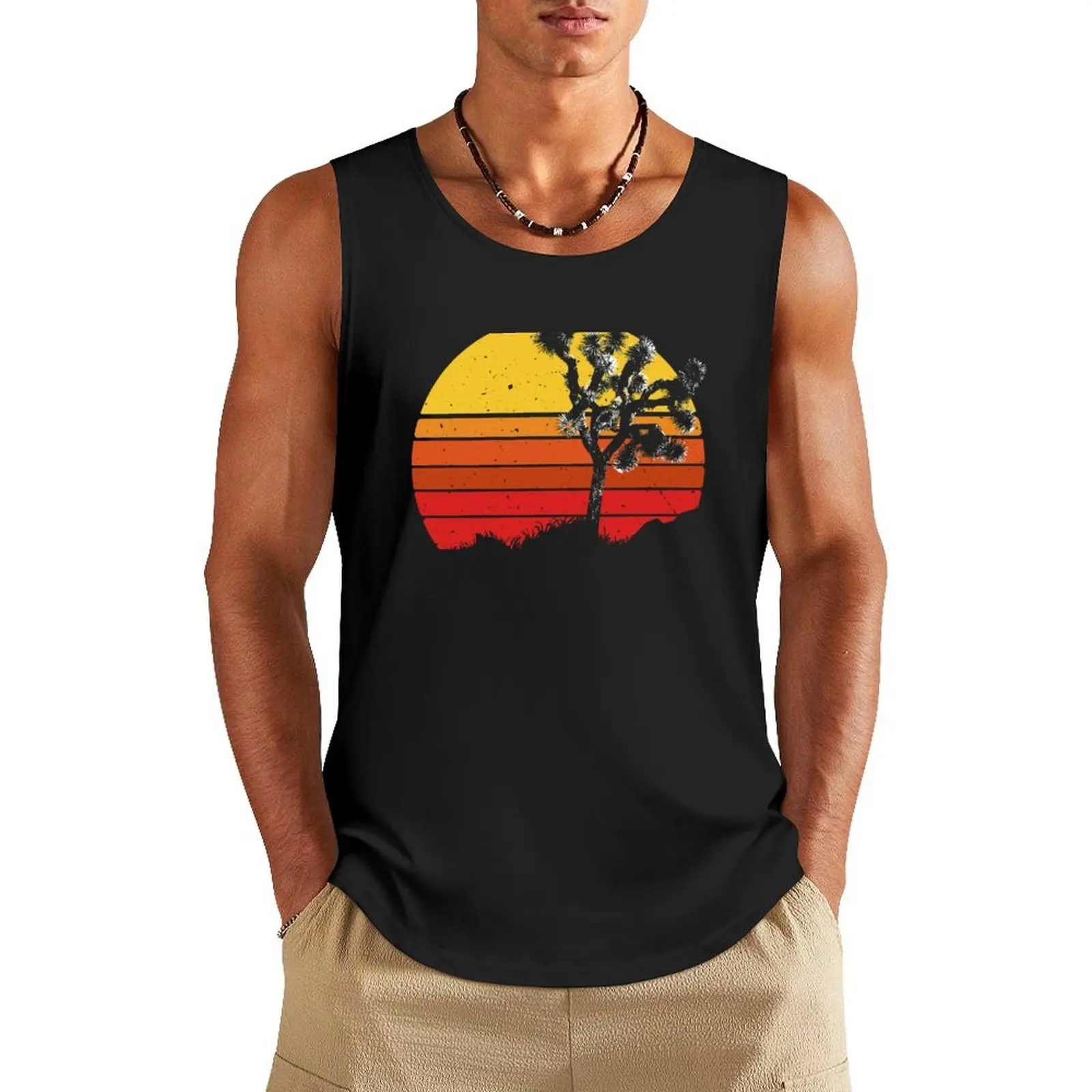 

Fun Sunset Joshua Tree Graphic Gift Design Idea print Tank Top sports vest Men's cotton t-shirt t-shirts man