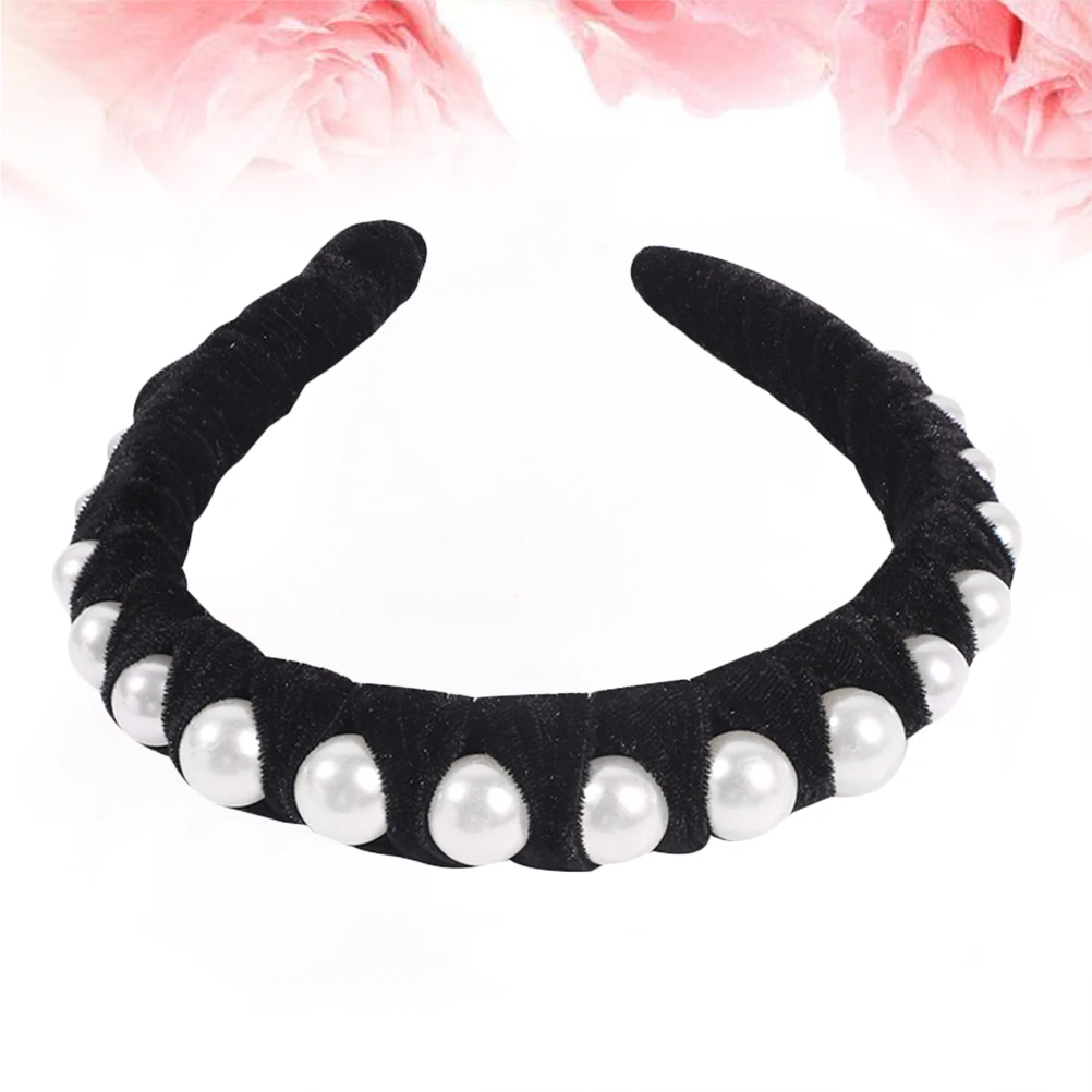 

Gold Velvet Headdress Pearls Headband for Girls Charming Carnival Headpieces Women Miss
