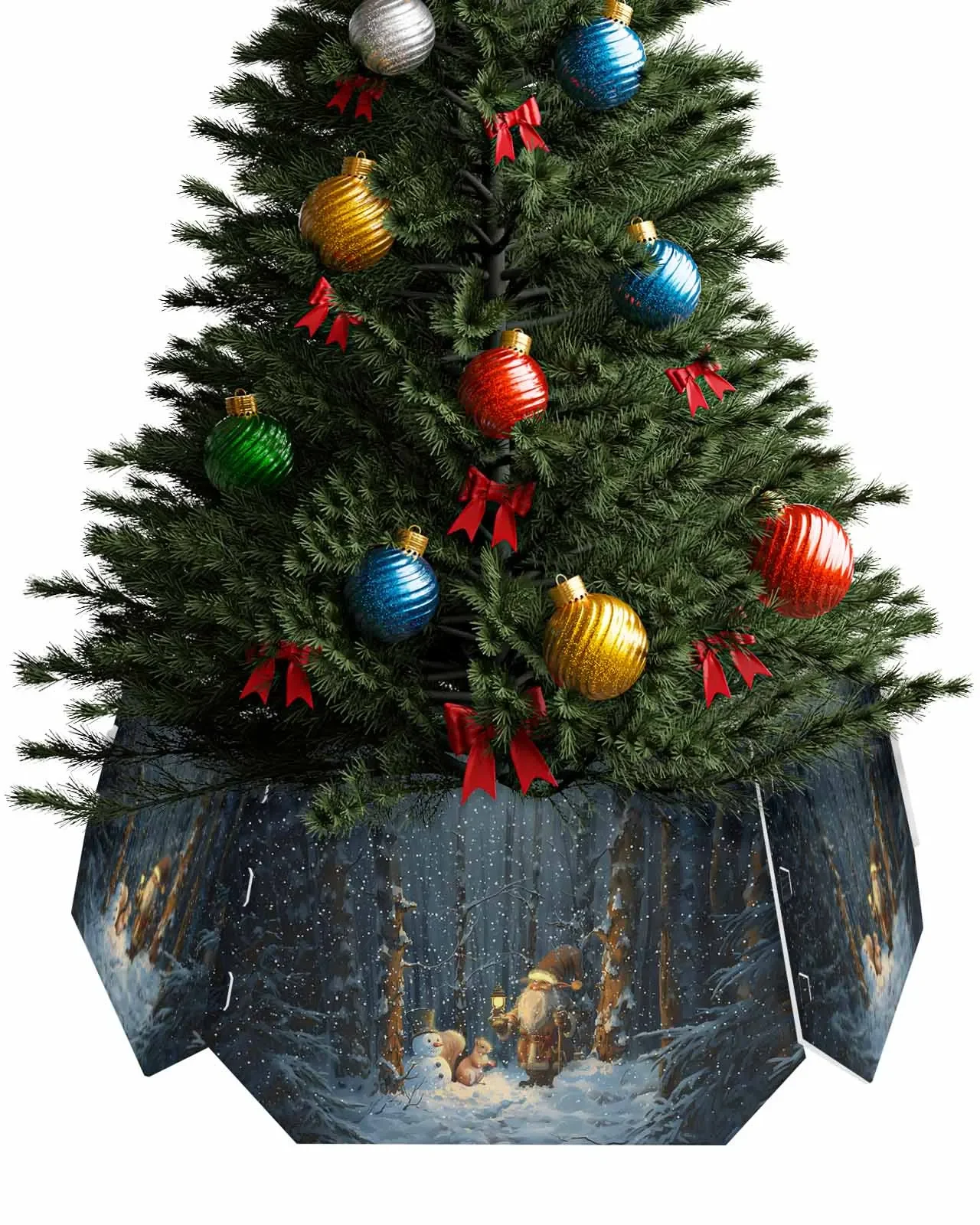 Christmas Forest Night Scene Christmas Tree Creative Printed stereoscopic Tree Bottom Decoration Festival Party Tree Skirt