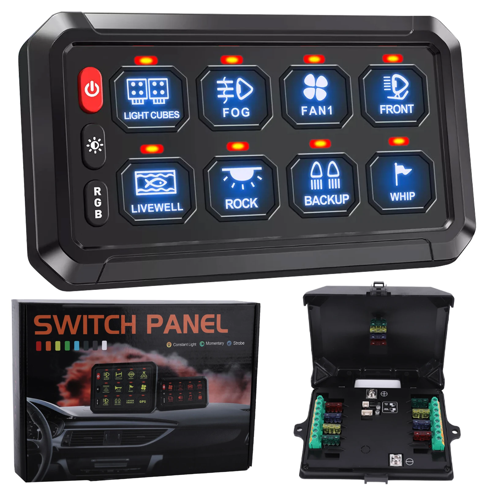 

8 Gang Switch Panel APP Control On-Off LED Car Switch Panel RGB Dimmable Switch Panel for Car ATV SUV UTV Truck Marine