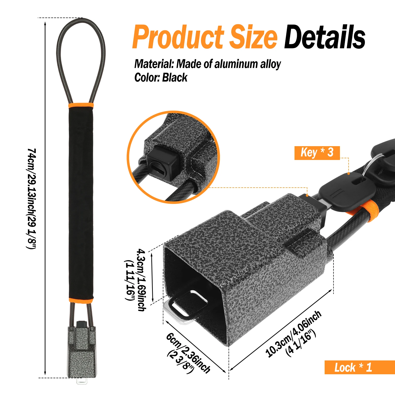 Anti Theft Car Steering Wheel Lock to Seat Belt Aluminum Alloy Security Steel Cable Lock with 3 Keys Universal for SUV Truck