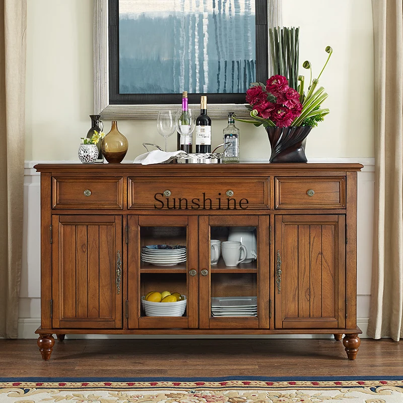 

American double-door dining side cabinet, solid wood dining table, two-door tea cupboard, simple storage