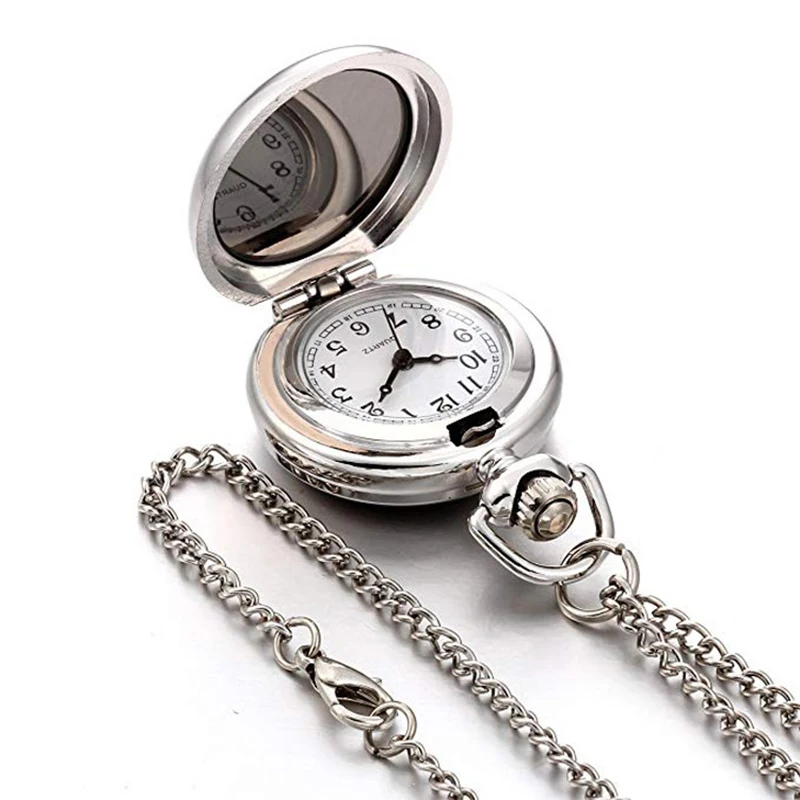 Christmas White Steel Enamel Style Antique Vintage Quartz Pocket Watch Round Case Pendant Necklace Chain Exquisite Clock Gifts