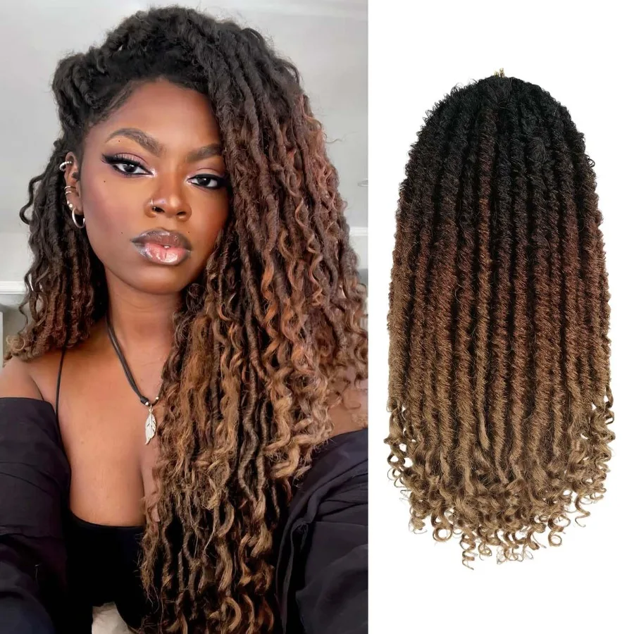 العنوان: Goddess Locs الكروشيه الشعر 6 عبوات 16 بوصة مستقيم فو Locs الكروشيه الضفائر قبل يحلق مجعد لينة الاصطناعية أومبير Braidin