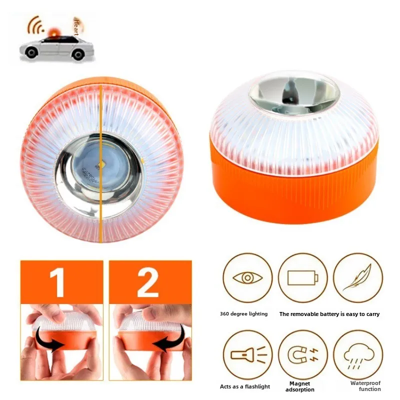 V16 Flashing Light LED White Emergency Light Yellow Car Warning Light Traffic Flash with Battery Bottom Strong Magnetic