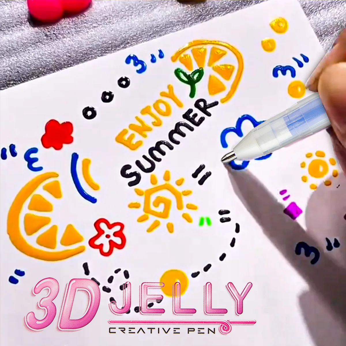 SHANDS 12PCS 3D Jelly Gel Pens Set, 1.0mm Bold Tip, Vibrant Ink, Quick-Dry & Smooth for Drawing, Journaling & Back to School