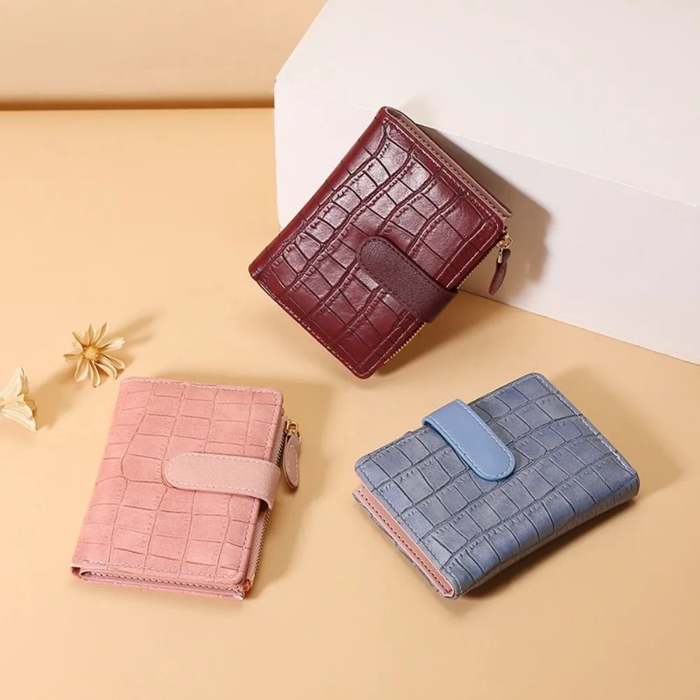 PU Leather Short Women Wallet Crocodile Pattern Lightweight Coin Purse Large Capacity Korean Hasp Card Holder Women Girls