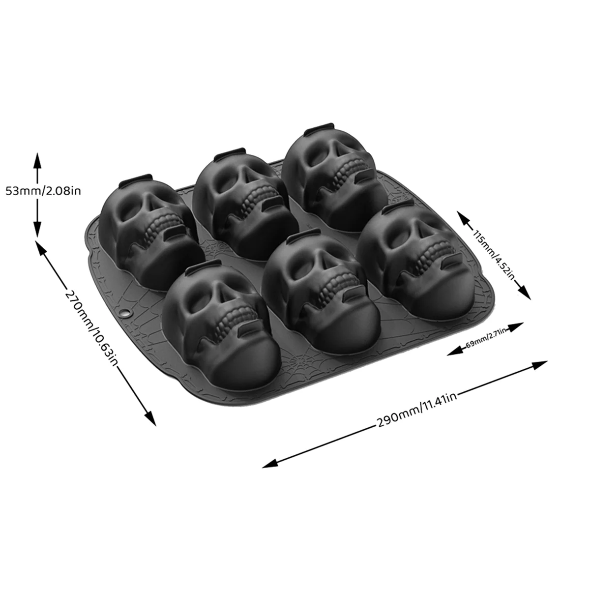 Halloween Skull Cake Pan Silicone Mold, 6 Cavities Pirate Skull 3D Silicone Mold Baking Pan,Black