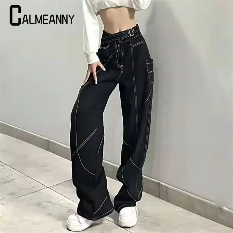 2023 Spring Autumn Fashion Denim Trousers Women Casual Loose Harajuku High Waist Female Straight Wide Leg Trousers Streetwear