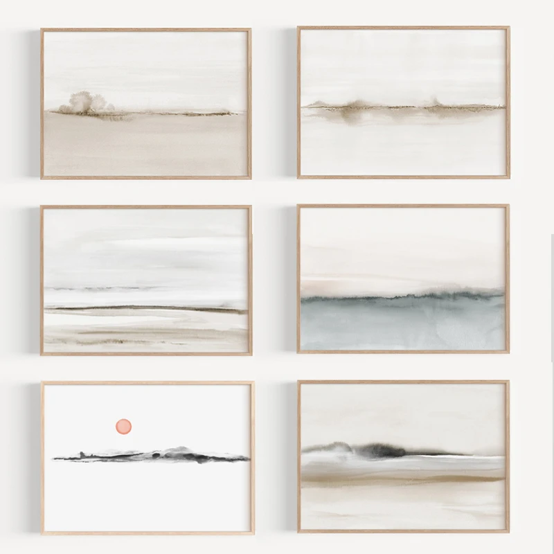 Abstraktes Beige-Schwarz-Grau-Gemälde Aquarell-Landschaft Minimalistisches Leinwand-Poster Wandkunst Bilder für Wohnzimmer Heim-Dekoration