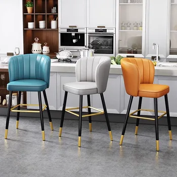 Shell Counter Height Bar Chair Kitchen Island Reception Desk Leather High Bar Stool Lounge Hall Taburete Alto Library Furniture