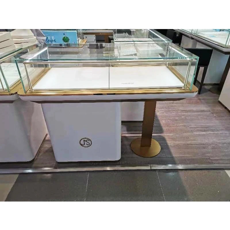 [Customized] high end tempered glass jewelry showcase LED lighting jewelry store display counter fixtures jewelry shop furniture