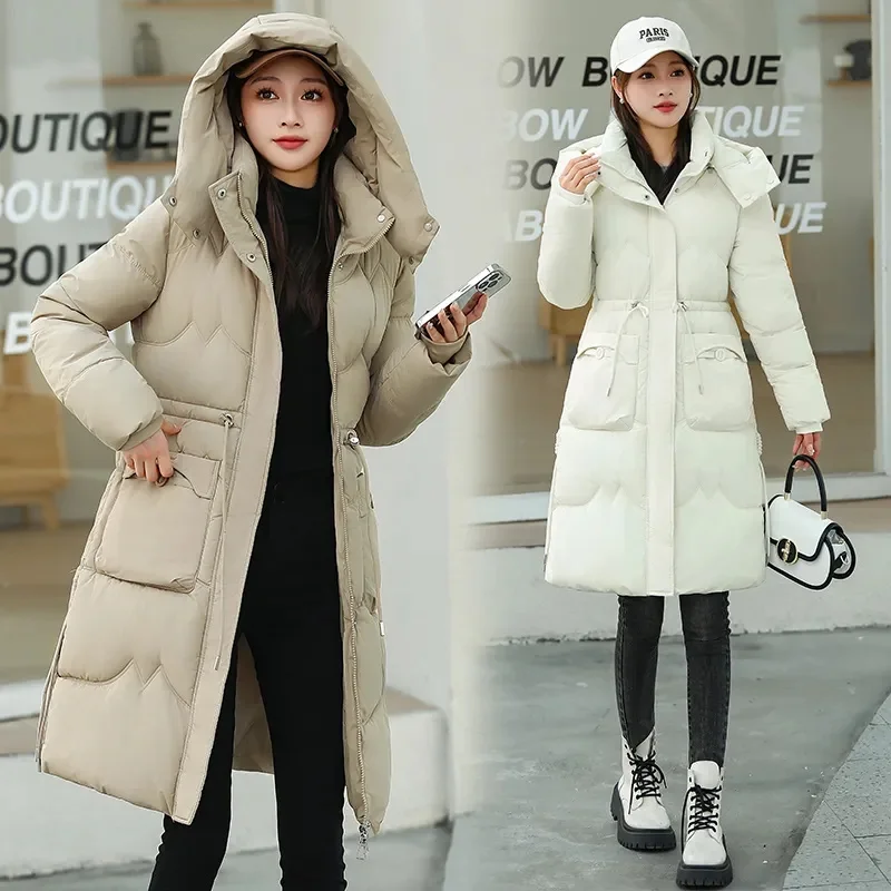 

2026 New Korean Women's Jacket Winter Parkas Loose Hooded Cotton Padded Female Long Down Jacket Thicken Oversize Puffer Coats