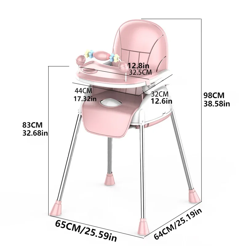 2 in 1 Baby High Chair Height Adjustable Portable Baby Seat with Universal Wheel Toy Rack Double Layer Dining Plate Phone Stand