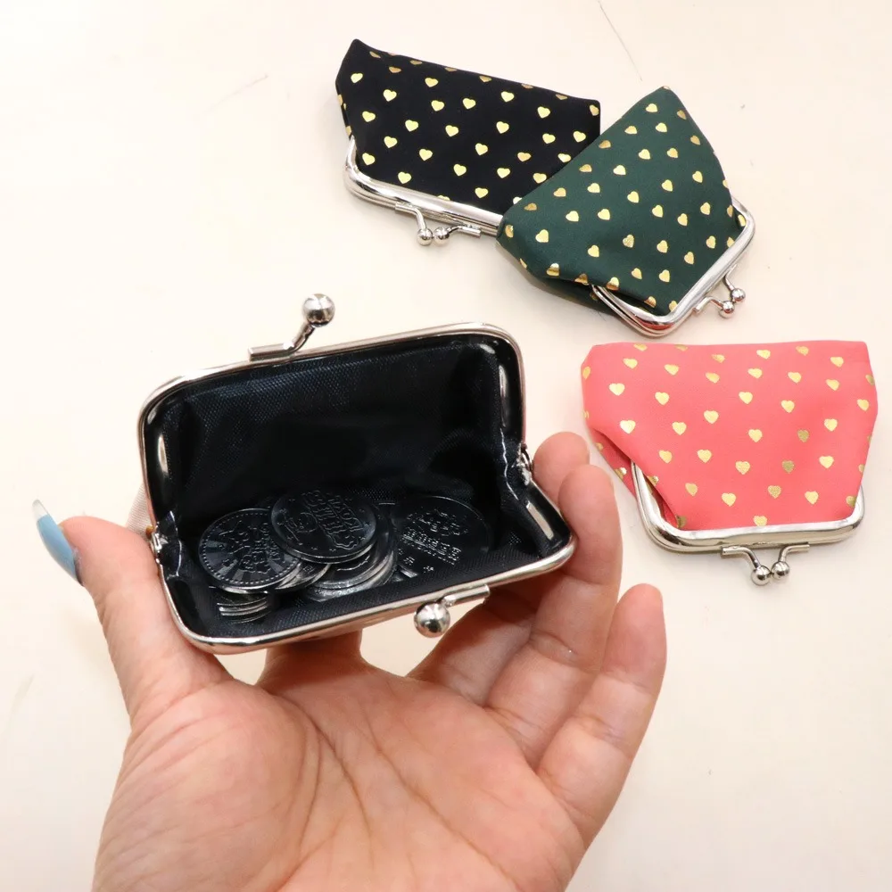 

Trapezoid Clutch Kiss Lock Wallet Heart Print Portable Coin Pouch Foldable Metal Buckle Mini Wallet Women