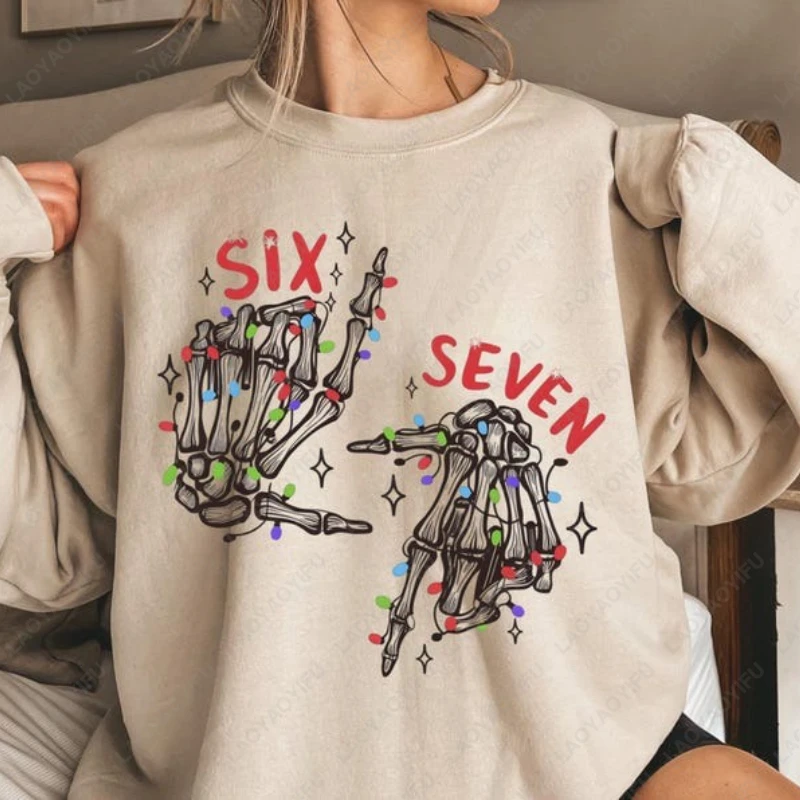 ستة سبعة عيد الميلاد الهيكل العظمي البلوز السنة الجديدة أضواء عيد الميلاد Crewneck هوديي العصرية 6 7 عيد الميلاد مهرجان هدية الرجال النساء البلوز