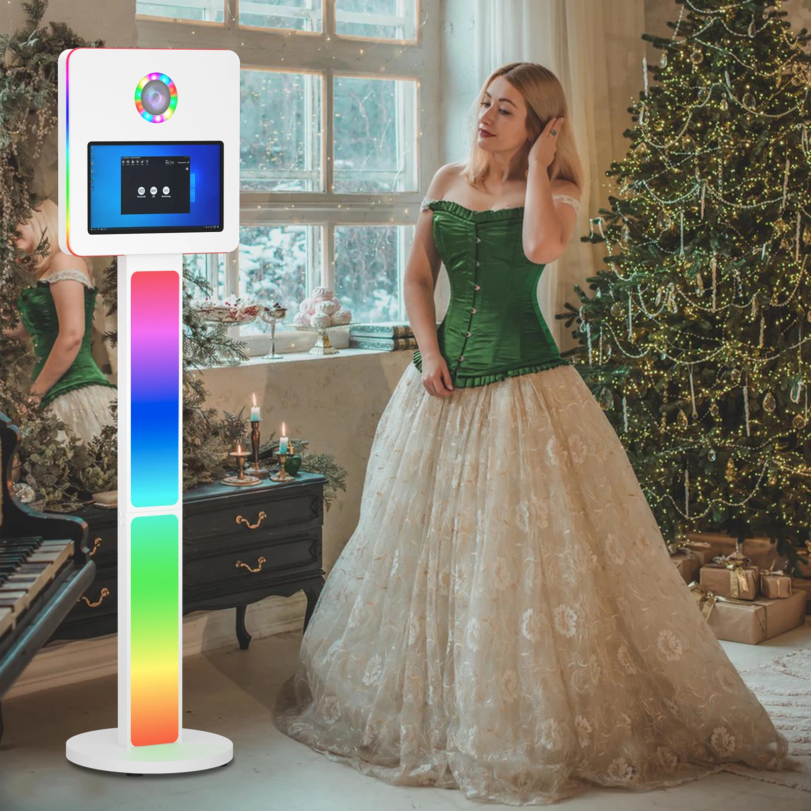 Photo Booth 15.6 Inch Touch Screen Instant Print SLR Compatible RGB LED Photobooth Wedding Party Rental