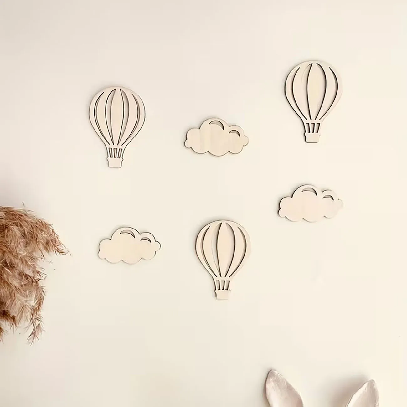 Wooden 2D Wall Decoration (6-Piece Set), Double-Sided Nano Adhesive, Children's Room Decoration, Soft Wall Decoration