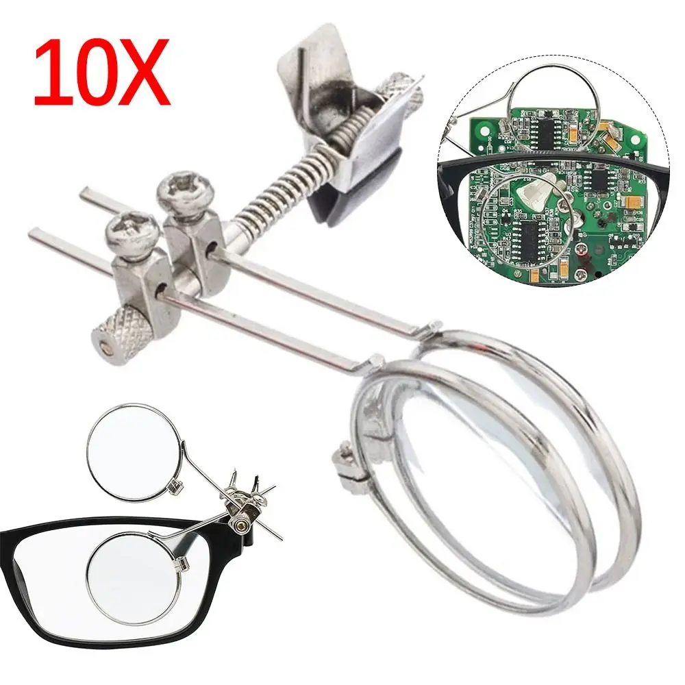 10X For Watchmakers Jewellers Diameter 25mm Double Lenses Magnifying Glass Clip Magnifier Stainless Steel Monocular Magnifier