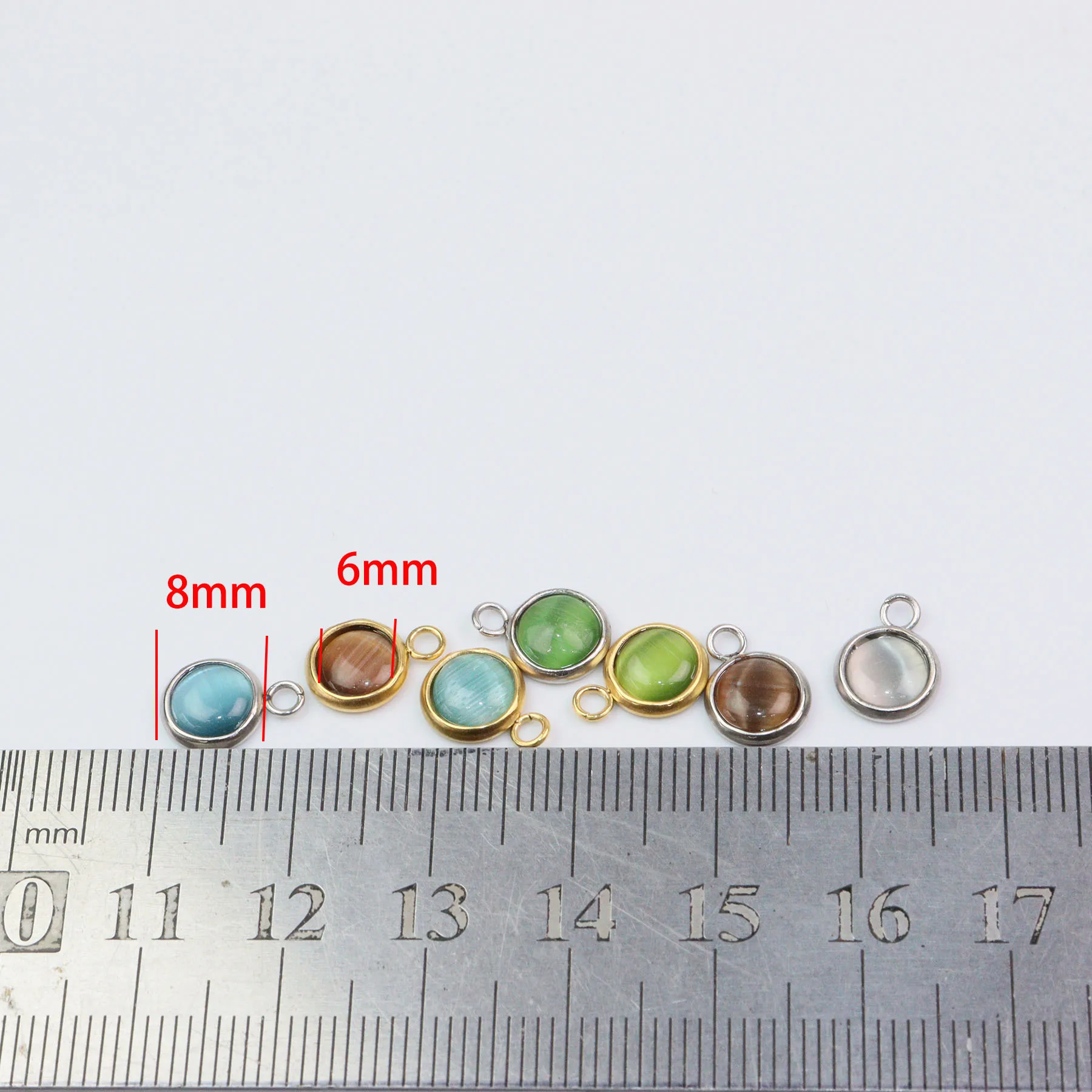 10pcs Stainless Steel Cateye Stones Jewelry Charms Pendant DIY Handcraft Waterproof Antiallergic